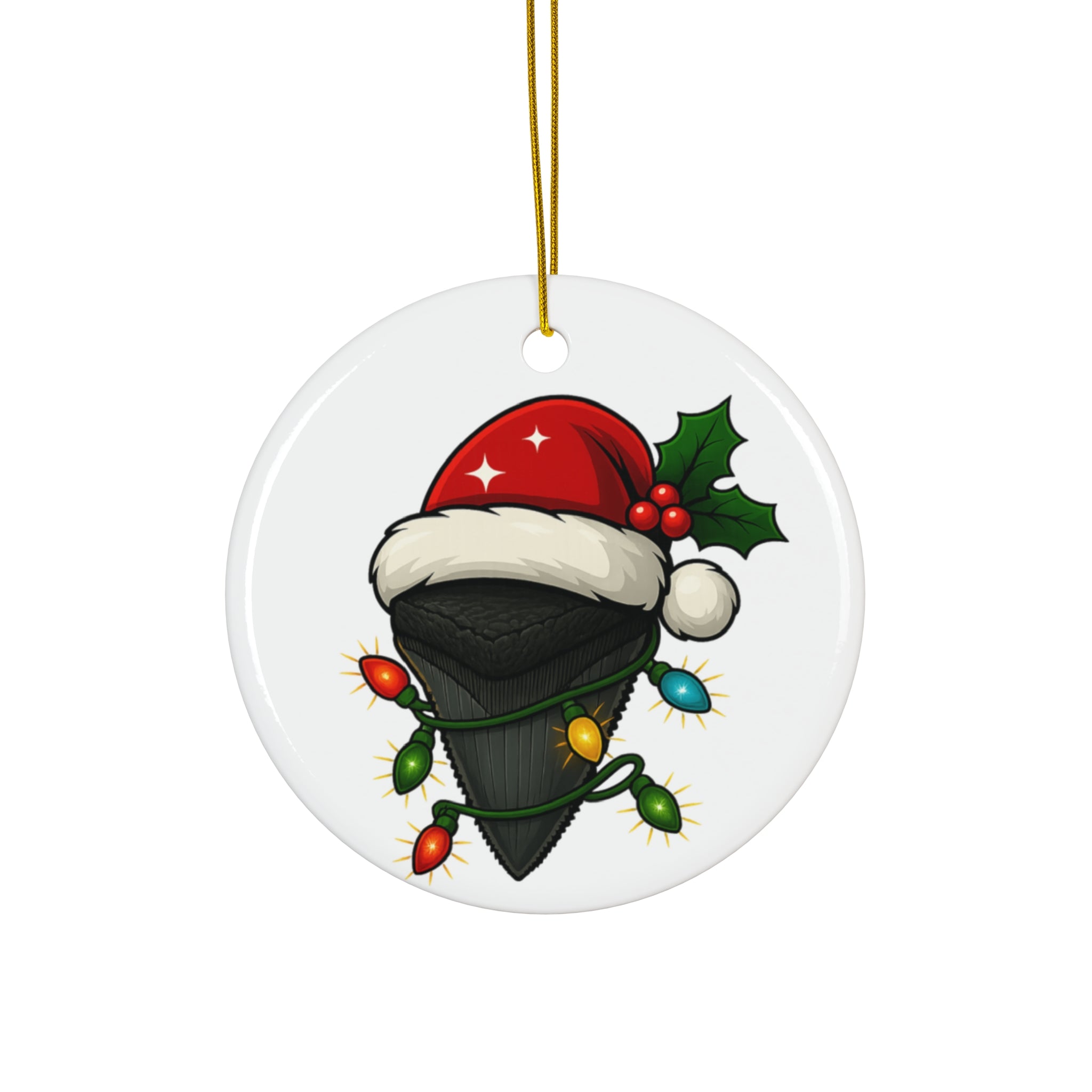 Ornament - Megalodon Shark Tooth with Santa Hat, Fossil ornament