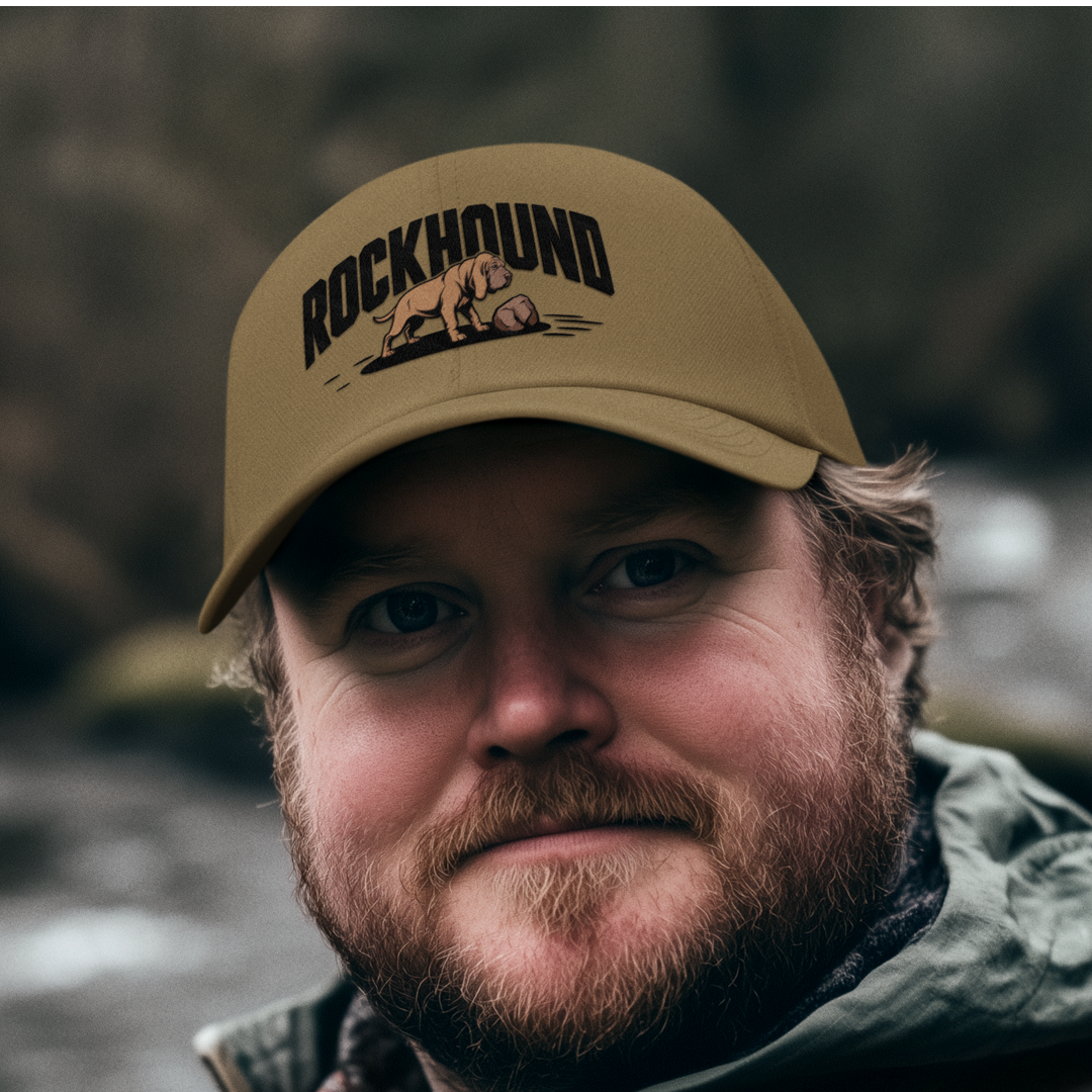 Rockhound ball cap hat - rock hunter bloodhound finding rocks gems - gift for rockhound