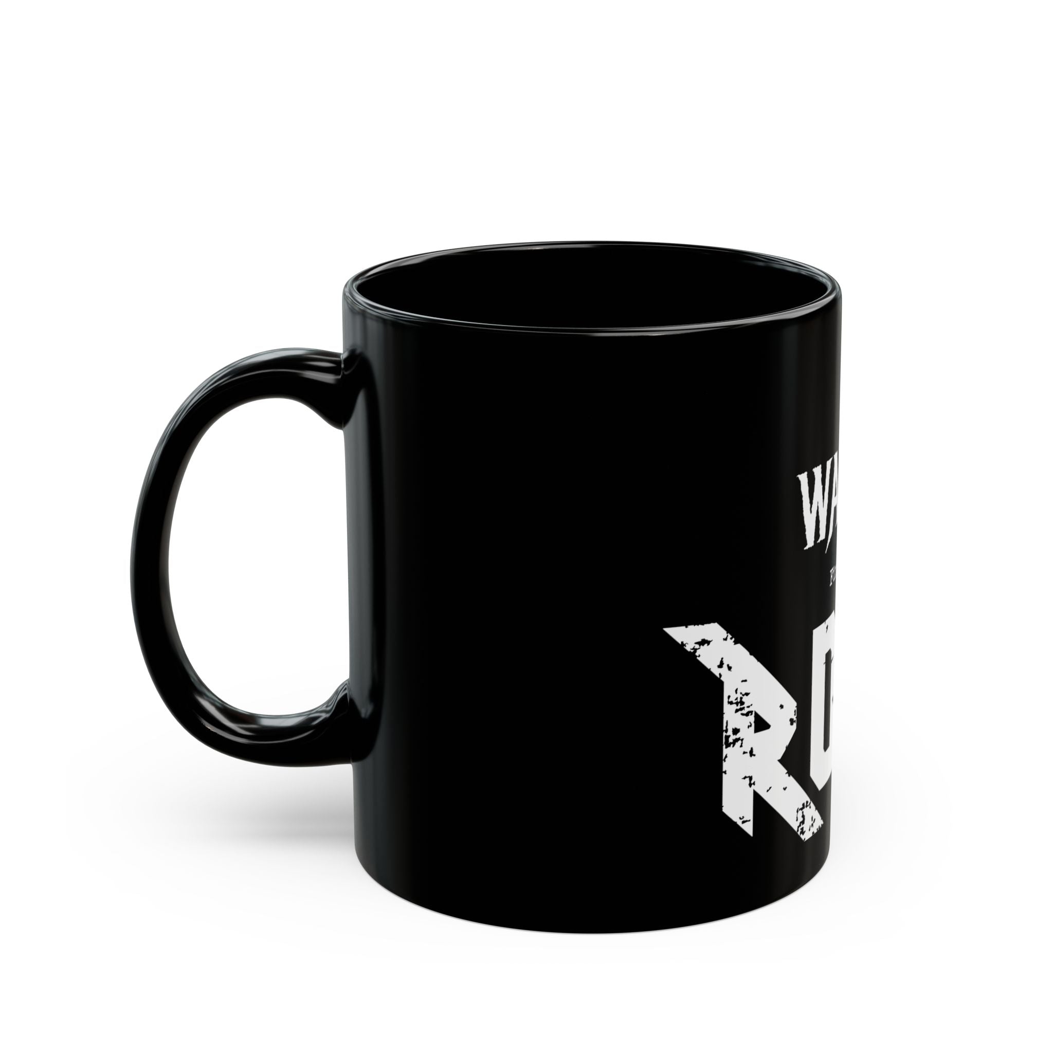 I WANNA (find a cool) ROCK  -  black ceramic mug gift for rock lovers, geologists and those who rock!