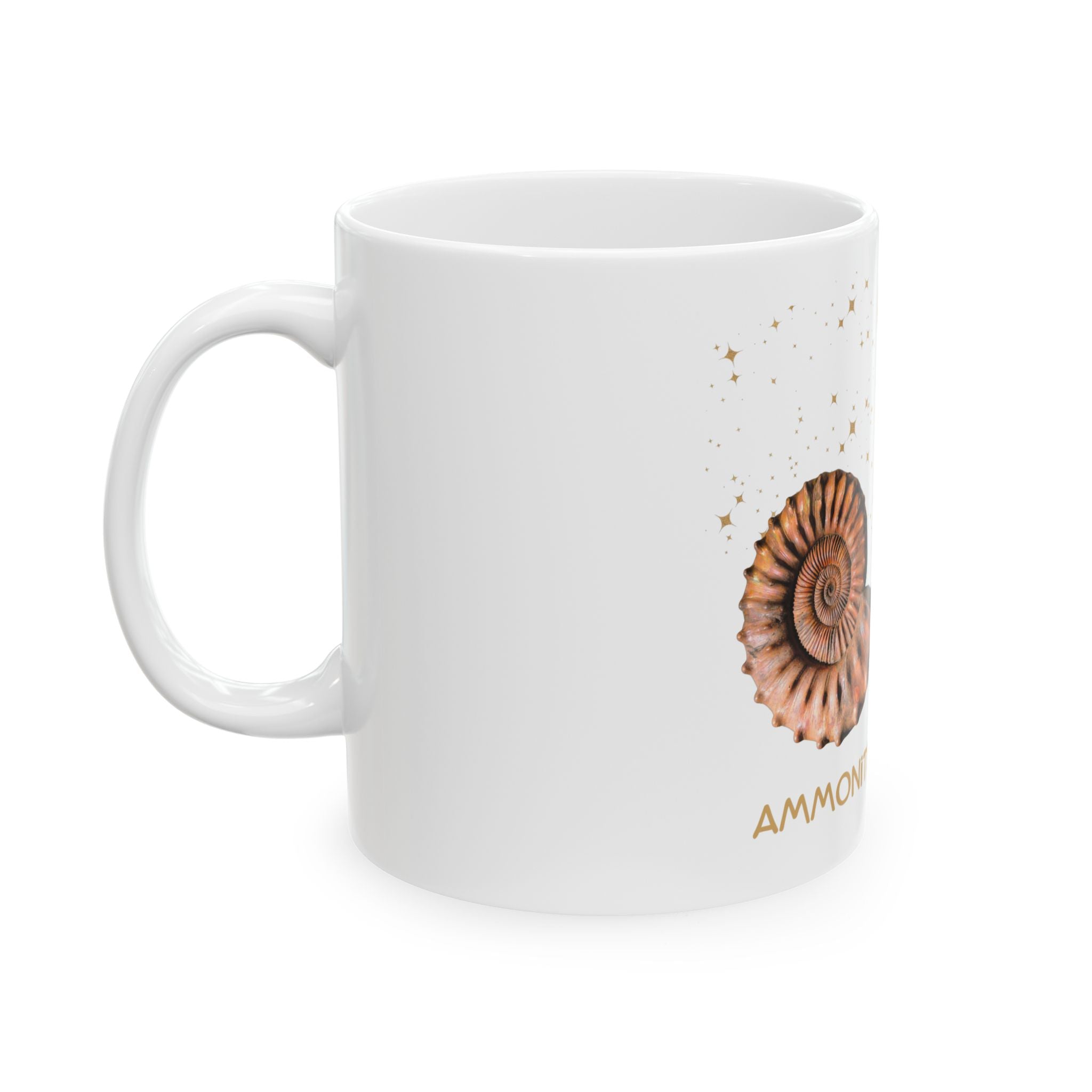 Ammonite Owl (Get it??) White Ceramic Mug -  Fossil Nature Lover Coffee Enthusiast