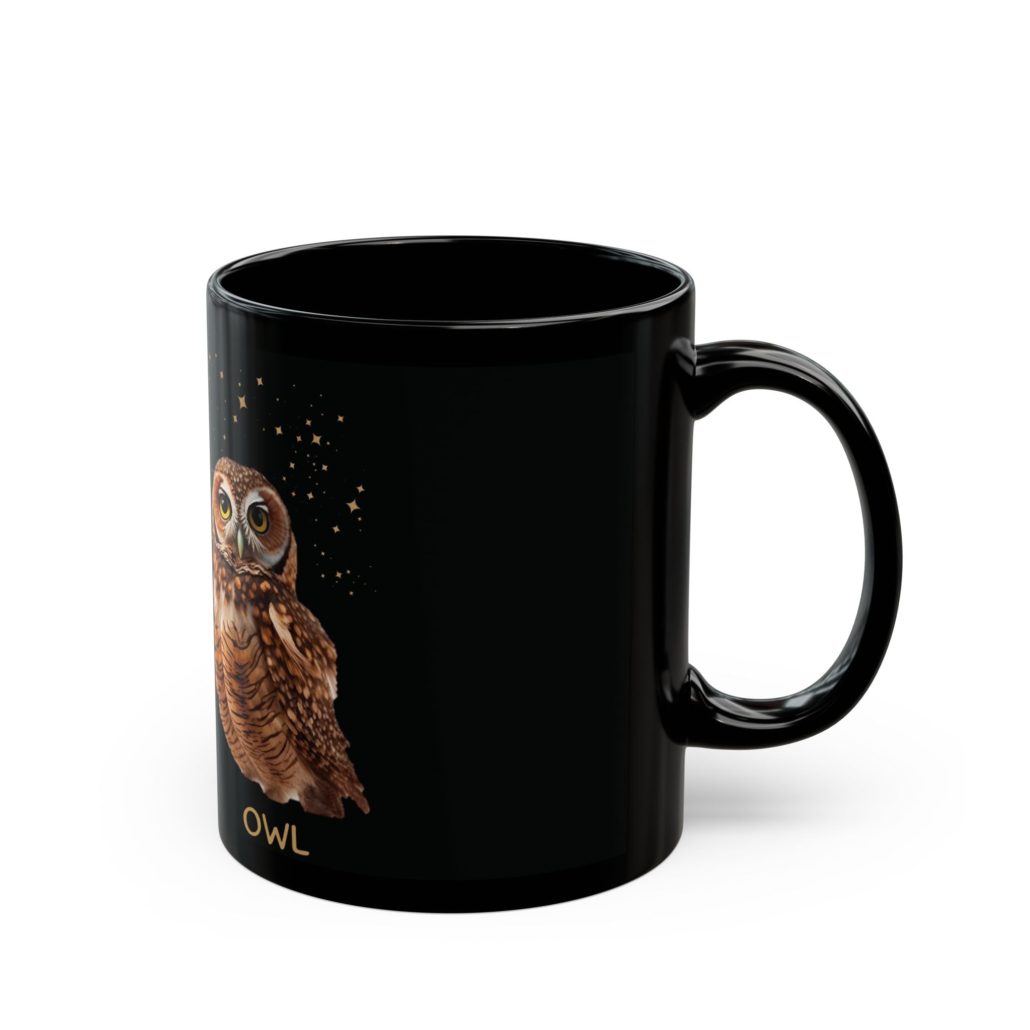 Ammonite Owl  - (get it? I'm a night owl!) Black Cosmic Ceramic Cup, Unique Gift for Fossil lovers, Astronomy, Owl, Coffee or Tea Mug