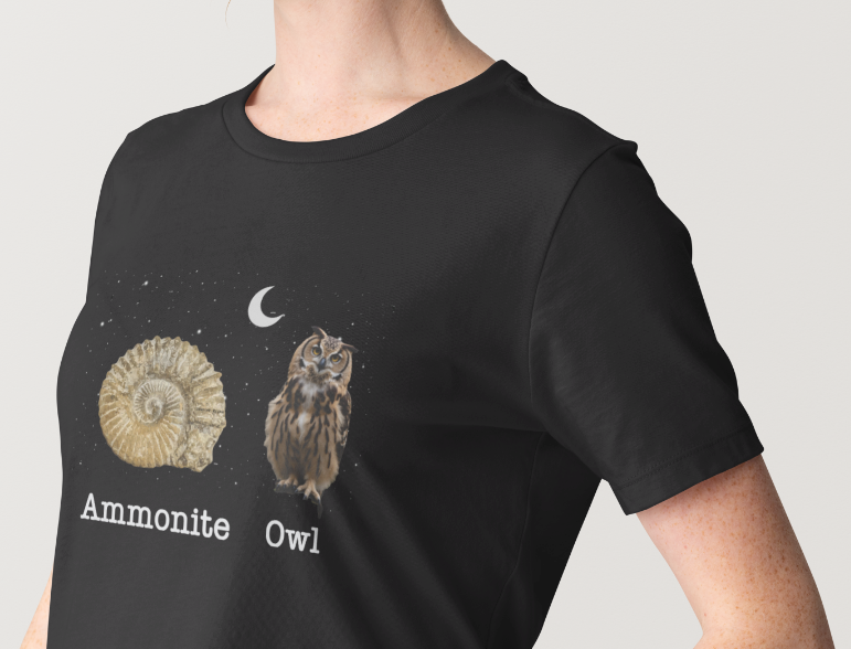 Ammonite Owl - Quirky Fossil Lovers T-Shirt