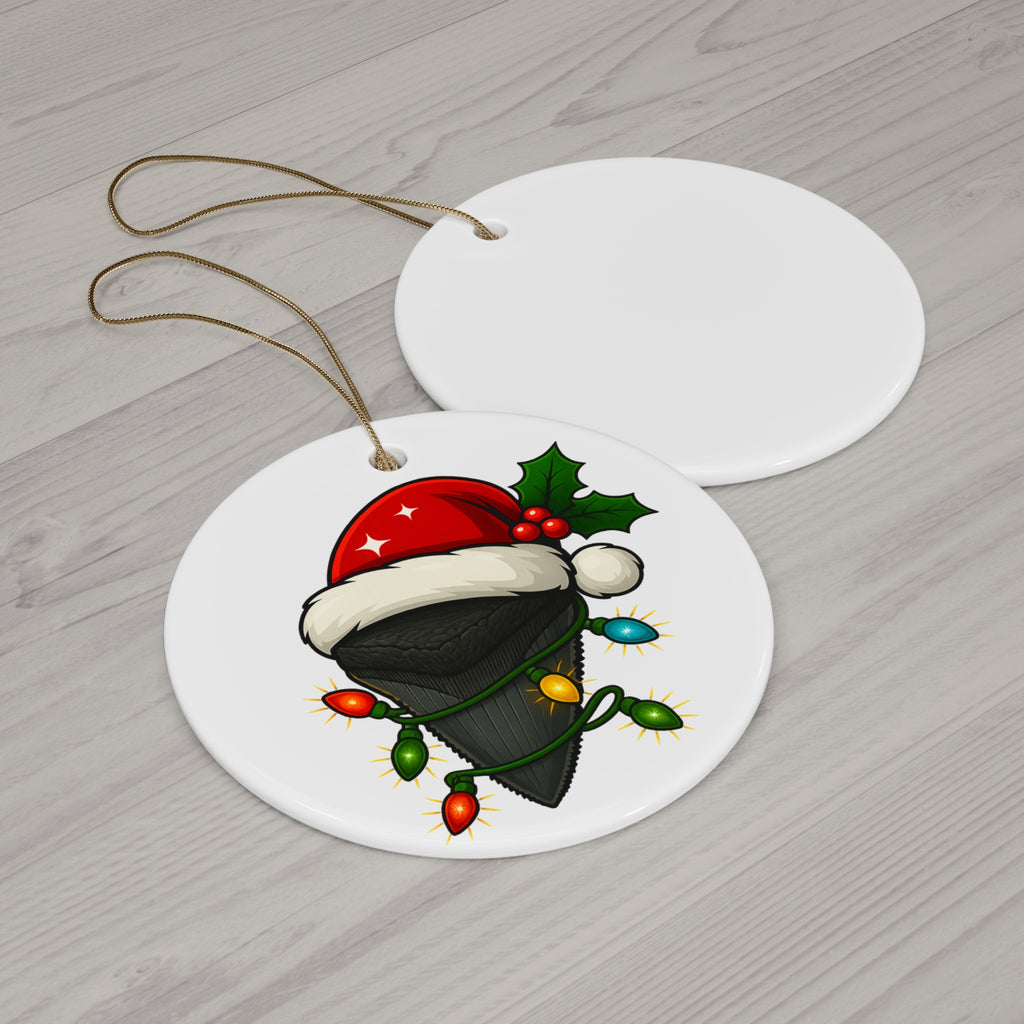 Ornament - Megalodon Shark Tooth with Santa Hat, Fossil ornament