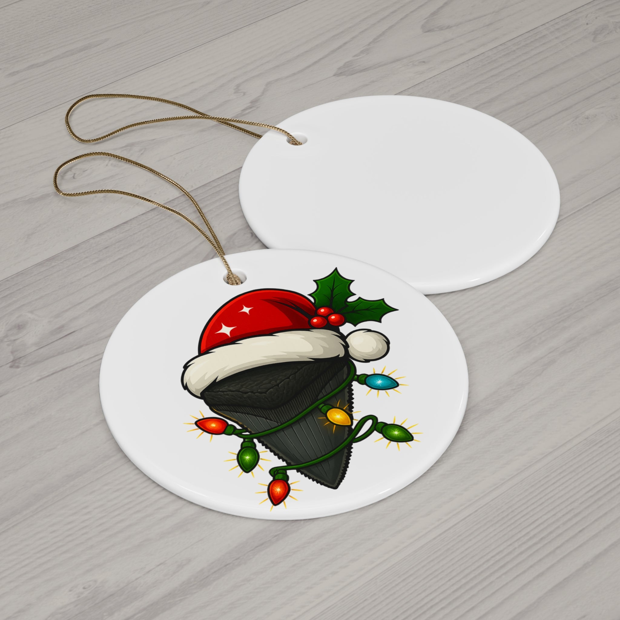 Ornament - Megalodon Shark Tooth with Santa Hat, Fossil ornament